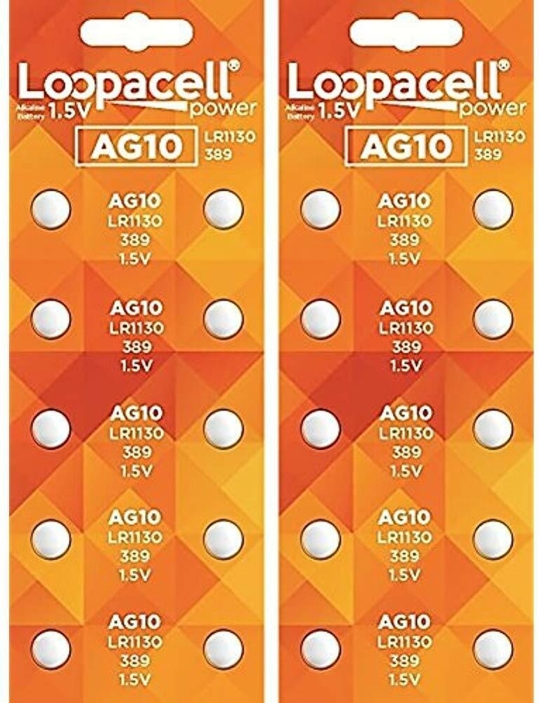 20 AG10 LR1130 LR1131 389A 389 Loopacel 1.5 Volt Alkaline Button Cell Batteries