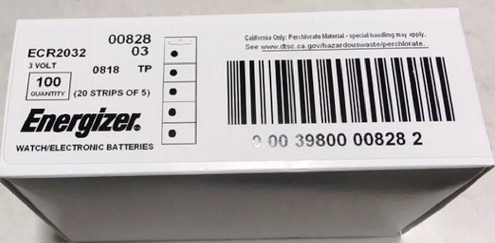 BOX OF 100 ENERGIZER CR2032 WATCH BATTERIES 3V LITHIUM –EXP 2036 w/Tracking
