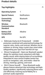 Smart Audio Bluetooth Sunglasses, Wireless Music, IPX4 Waterproof, UV400, BLACK
