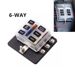 1X 6 Way 12V-32V Car Marine Fuse Box Block Holder W/ 12PCS Blade Fuses Red Light