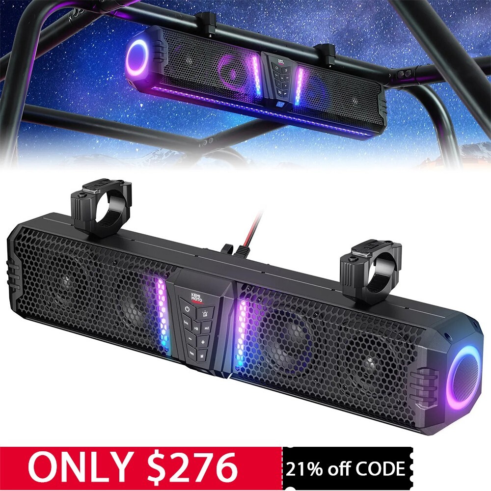 KEMIMOTO Midnight 60 26″RGB UTV Sound Bar 500W Peak Power IP66 for ATV Golf Cart