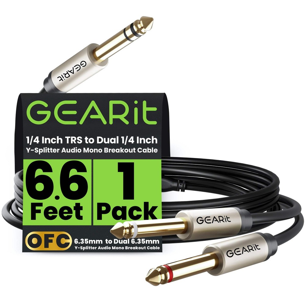 1/4 TRS Stereo Male to Dual 1/4 TS Mono Breakout Splitter Y Audio Cable, Black