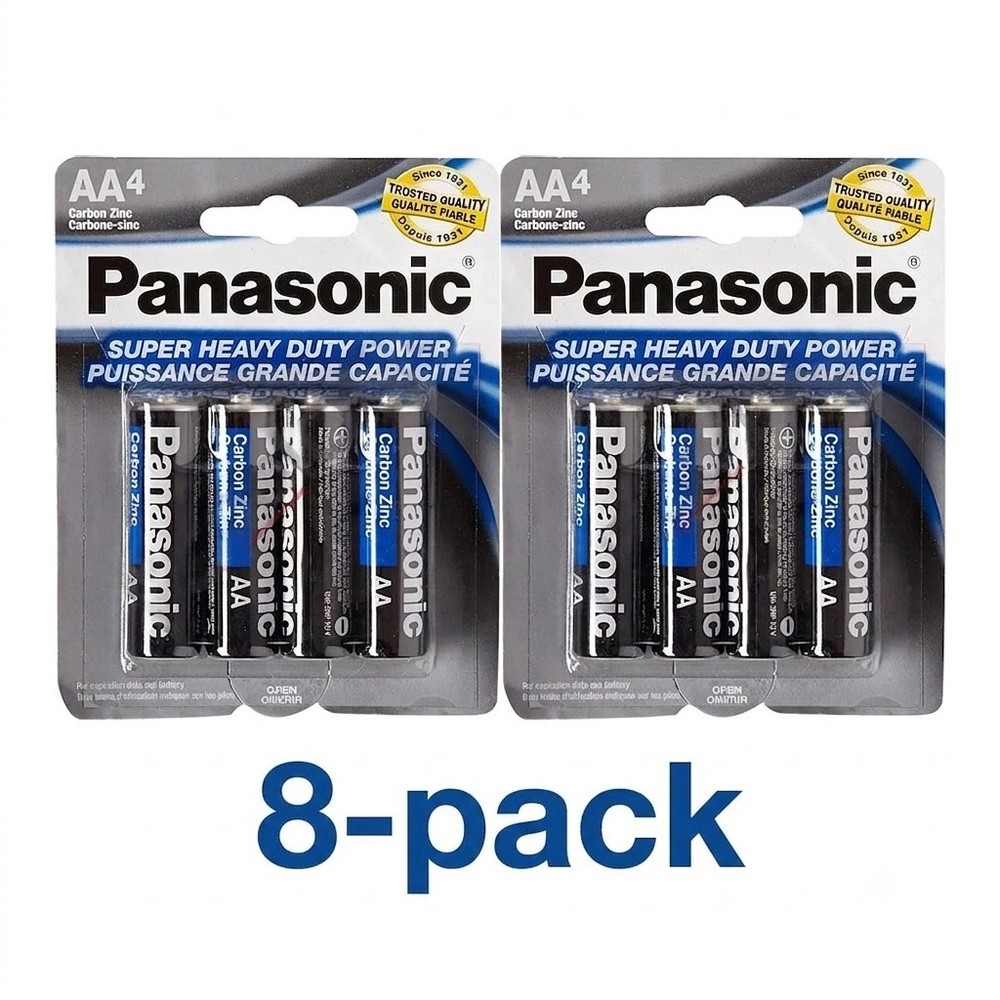 8x Panasonic AA Heavy Duty Carbon Zinc Batteries – Long Lasting – Exp 08/2028