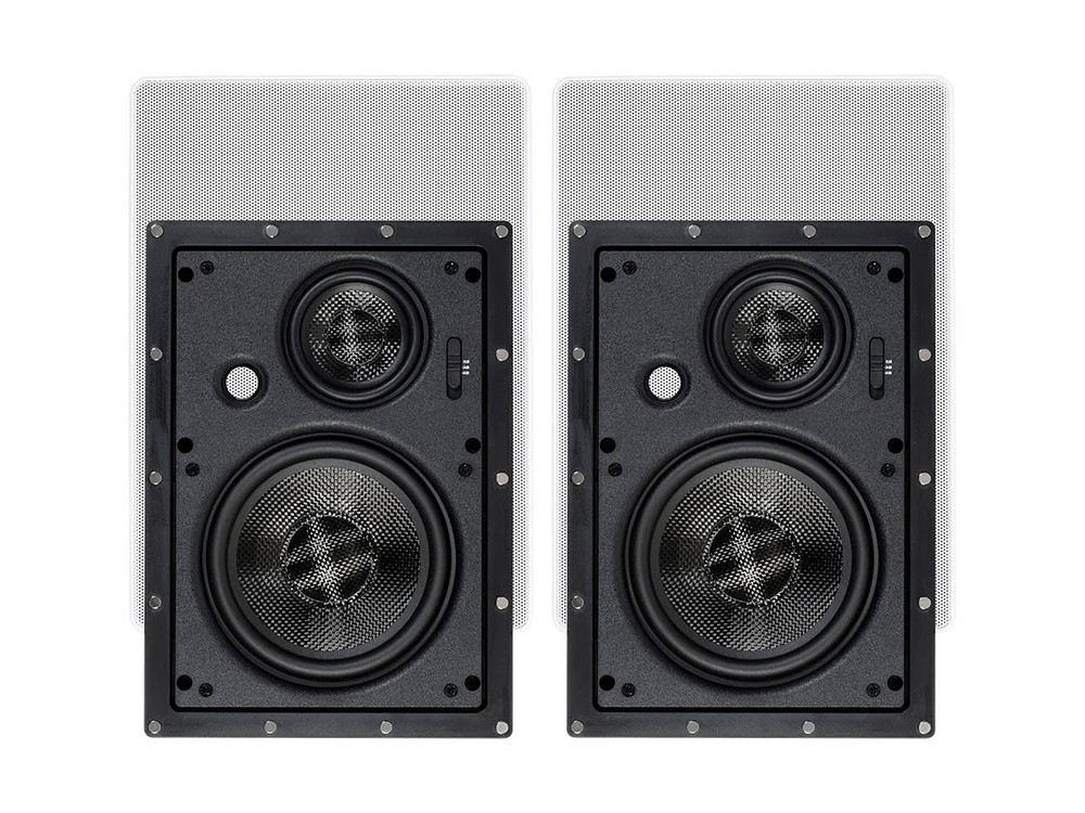 Monoprice 3-Way Carbon Fiber In-Wall Speakers – 6.5in (Pair) W/ Magnetic Grille