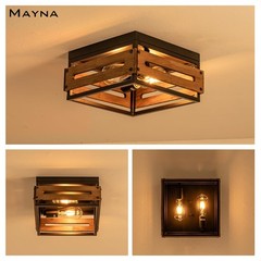 MAYNA Farmhouse Ceiling Light, 2-Light Rustic Flush Mount Light Brown