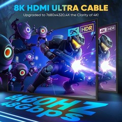 10K 8K HDMI Cable Braided 1.5FT 48Gbps 4K@120Hz 8K@60Hz HDR DTS:X HDCP 2.2/2.3