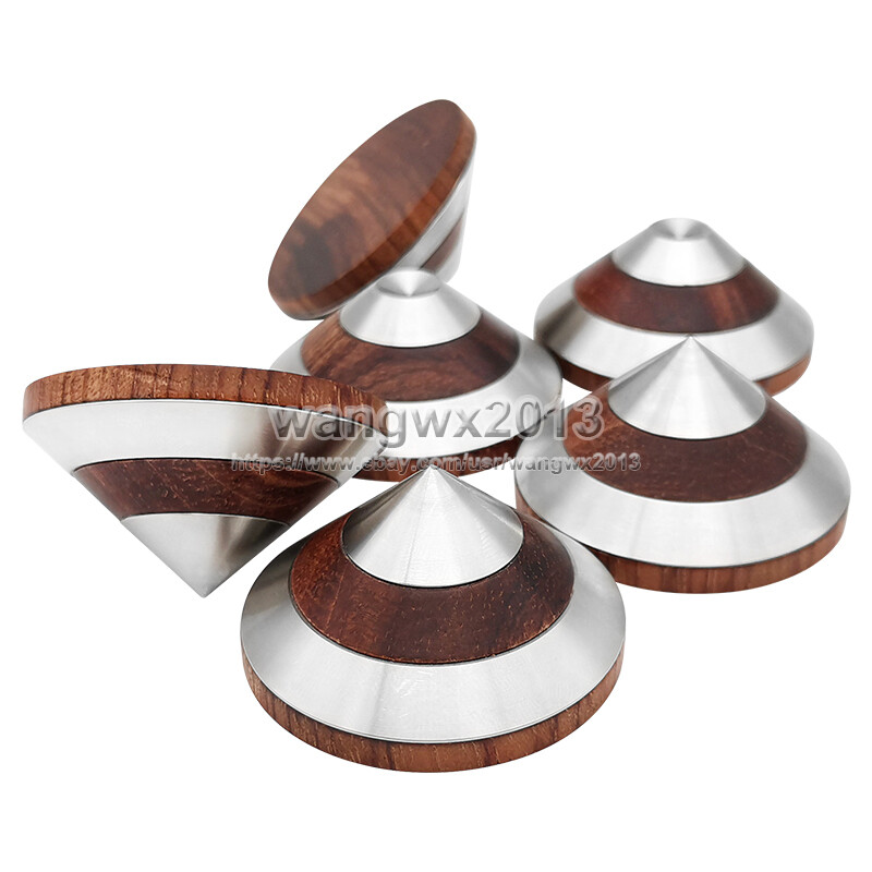 3x 46mm Rosewood + Stainless Steel Floor Speaker Shockproof Spike Pad Base Stand