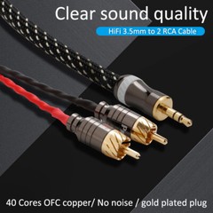 Gold Plated 3.5mm TRS Plug to 2RCA Male HIFI OFC Copper Splitter Audio Cable