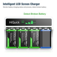 HiQuick 4pcs 9V Rechargeable Batteries w/ LCD Charger for 9V NiMH NiCD Li-ion