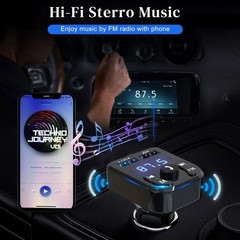 Car Bluetooth 5.0 Wireless FM Transmitter Adapter 2USB PD Charger AUX Hands-free