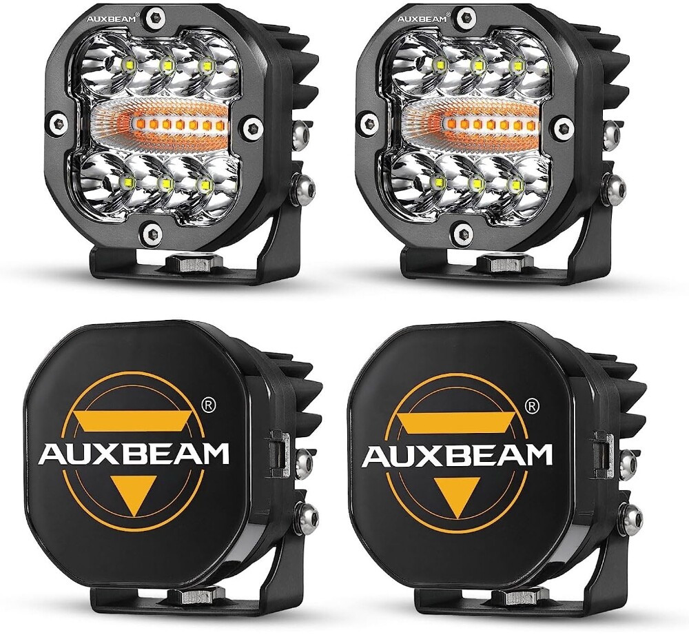 AUXBEAM 3″ LED Work Light Bar Strobe Flash Amber Pods Driving+Black Cover Shield