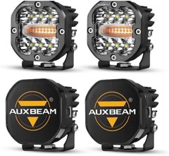 AUXBEAM 3″ LED Work Light Bar Strobe Flash Amber Pods Driving+Black Cover Shield