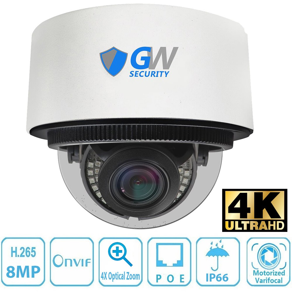 8MP 2160p @30fps 4K IP 4X Optical Motorized Zoom Dome PoE Security Camera