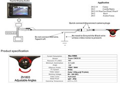 Backup Camera Kit For Toyota Camry, Prius, Rav4, Corolla 2012, 2013, 2014