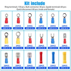300x Insulated Assorted Electrical Wire Connector Crimp Spade Ring Terminal Kit