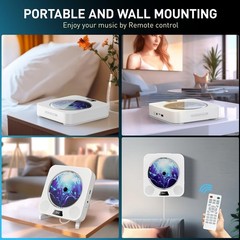 Portable CD Player with Bluetooth, Wall Mountable CD Player with Dust Cover,FM R