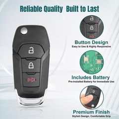 Flip Key Fob Replacement for Ford F150 F250 F350 2015 2016 2017 2018 2019 202…