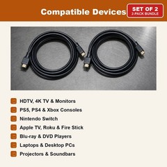 Set of 2 6FT HDMI to HDMI Cable 4K Ultra HD for HDTV Gaming PC Laptop Projector