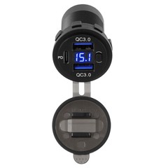 12-24V Dual USB Car Fast Charger Socket QC3.0 Port & PD Voltmeter Boat Marine RV