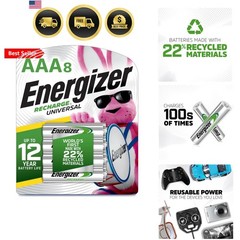 Recharge Universal Rechargeable AAA Batteries 8 Pack, Triple A Batteries