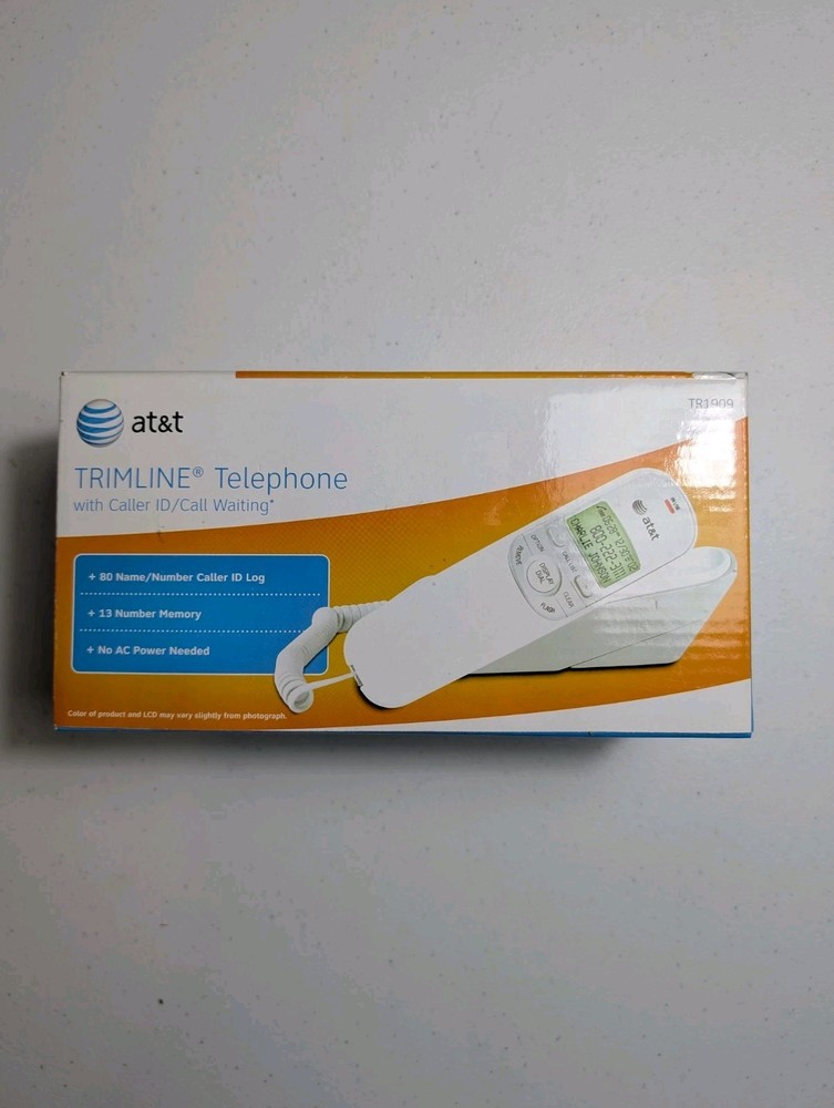 AT&T Trimline Corded Phone with Caller ID, White TR1909, NEW Sealed