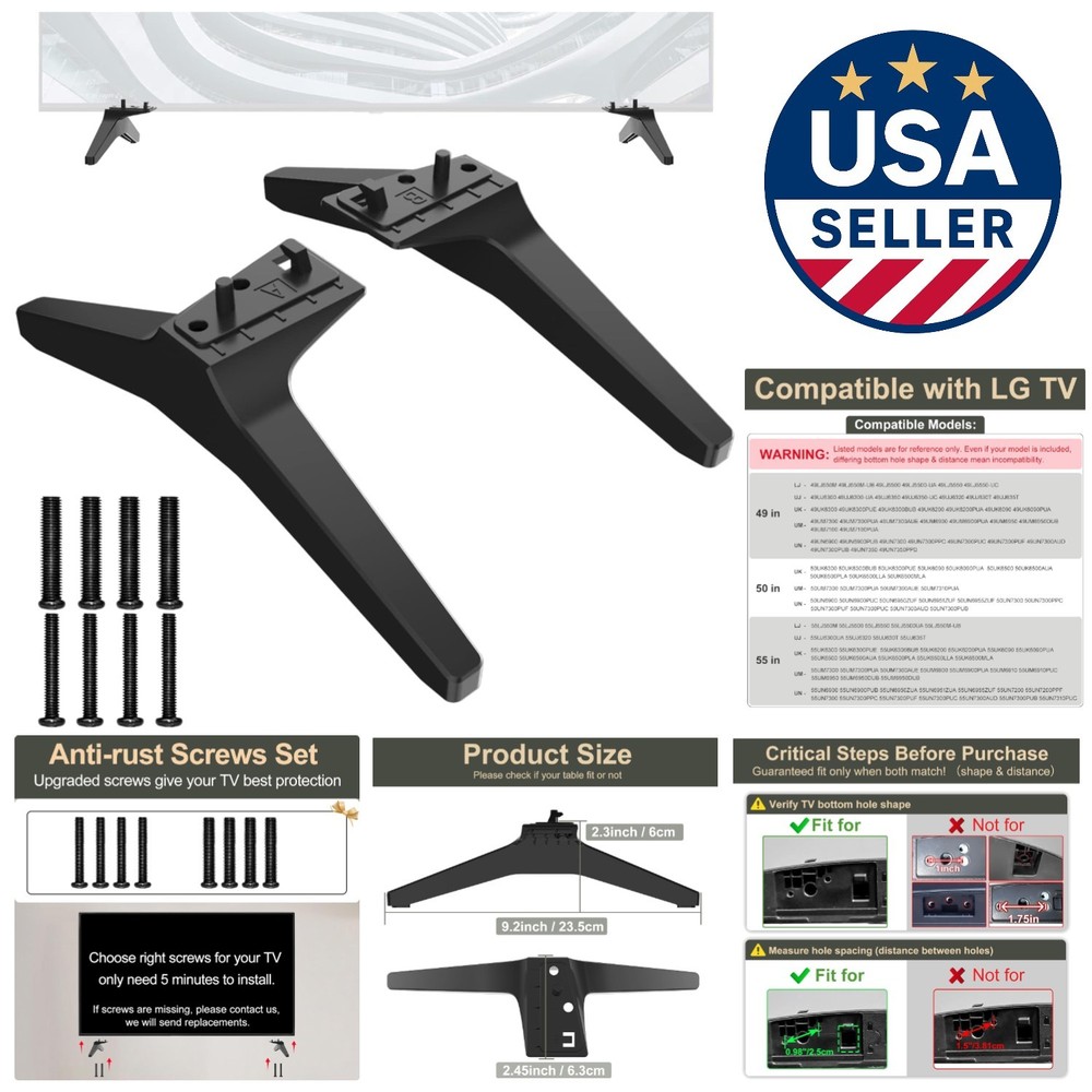 Durable ABS TV Stand Legs Replacement for Selected LG Televisions – Modern Black