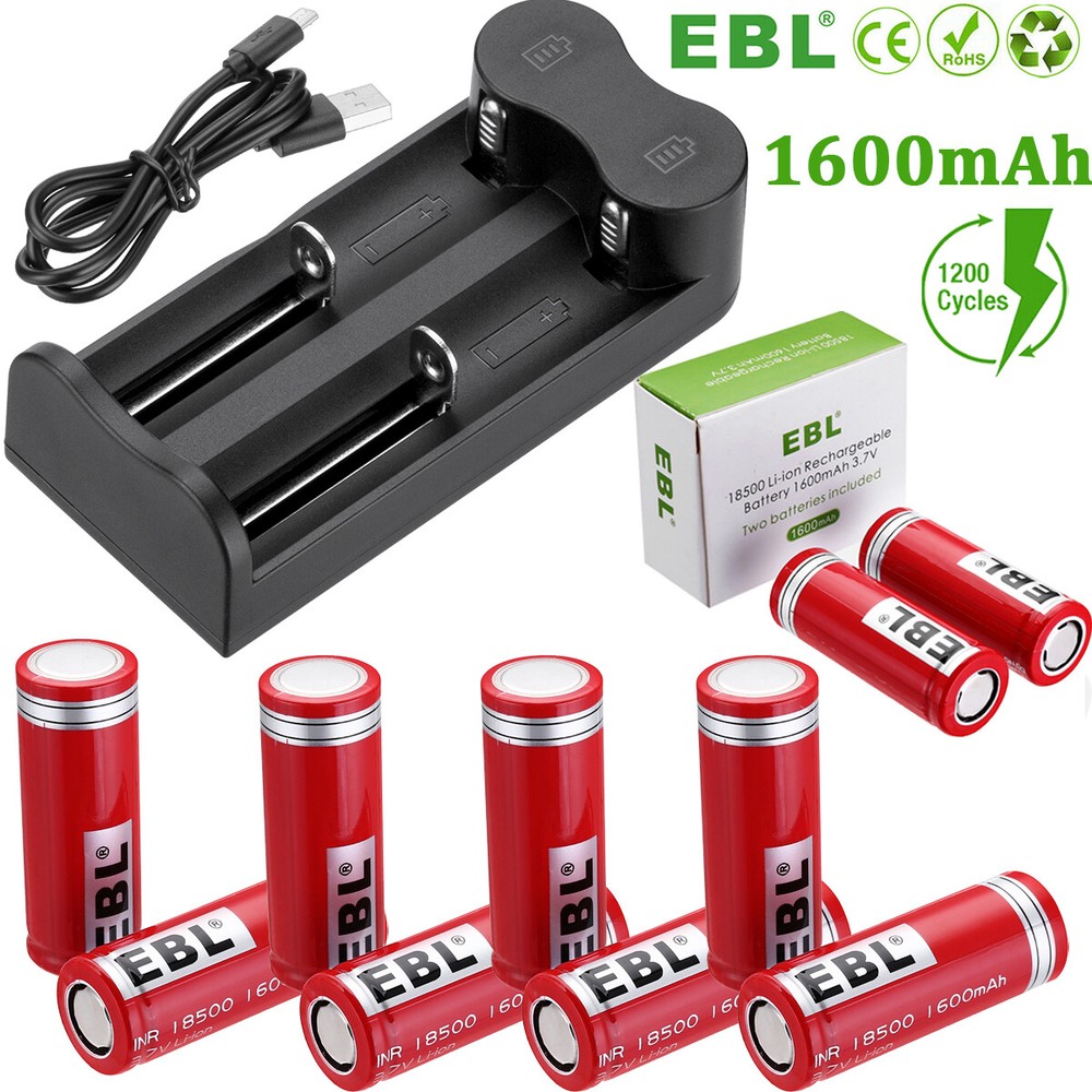 EBL 18500 Rechargeable Battery 1600mAh 3.7V Li-ion Batteries / LED Charger Lot
