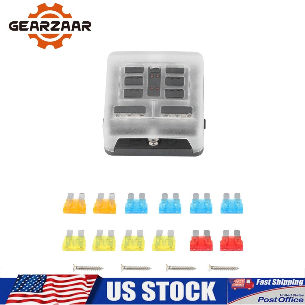 6 Way Fuse Block Car Boot Power 12-24V Blade Holder Box Waterproof LED Light