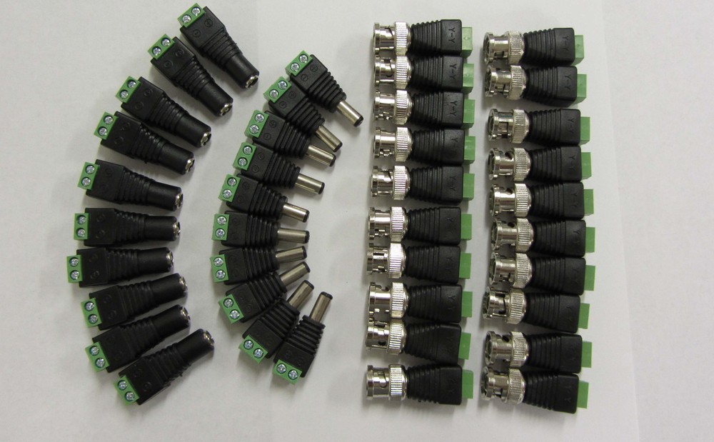 10sets CAT5 to BNC Coaxial Video Balun & Male Female DC Power Connectors