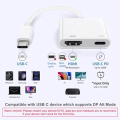 USB C/Type C to HDMI Adapter for iPhone 15 16 Ipad to TV 4K@60Hz, 100W Charging