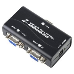1 PC to 2 Monitor 2 Port VGA SVGA Video LCD Splitter Box Adapter w/ Power Cable