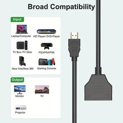 4K HDMI Cable Splitter Adapter 2.0 Converter 1 In 2 Out 1 Male to 2 Female lot