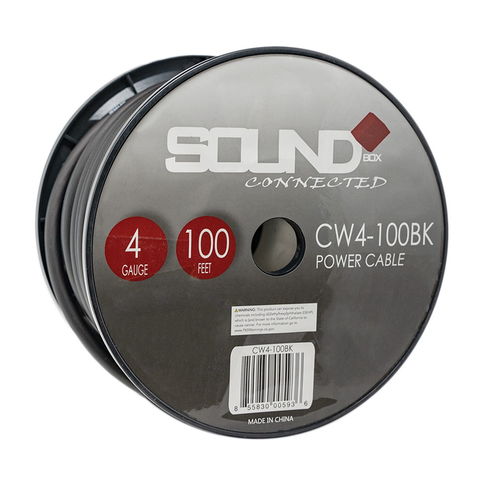 SoundBox CW4-100BK, 4 Gauge 100′ CCA Amplifier Power / Ground Amp Wire Spool