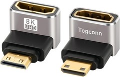 90 Degree Mini HDMI to HDMI Adapter 2 Pack, (Up and Down) Right Angle Mini HDMI