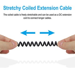 5Ft 5.5mm x 2.1mm Male to Male DC Power Cable Coiled Extension Cable Cord