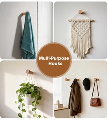 Beech Wood Wall Hooks, 4 Pack Heavy Duty Coat Hooks – Farmhouse Rustic Entryway