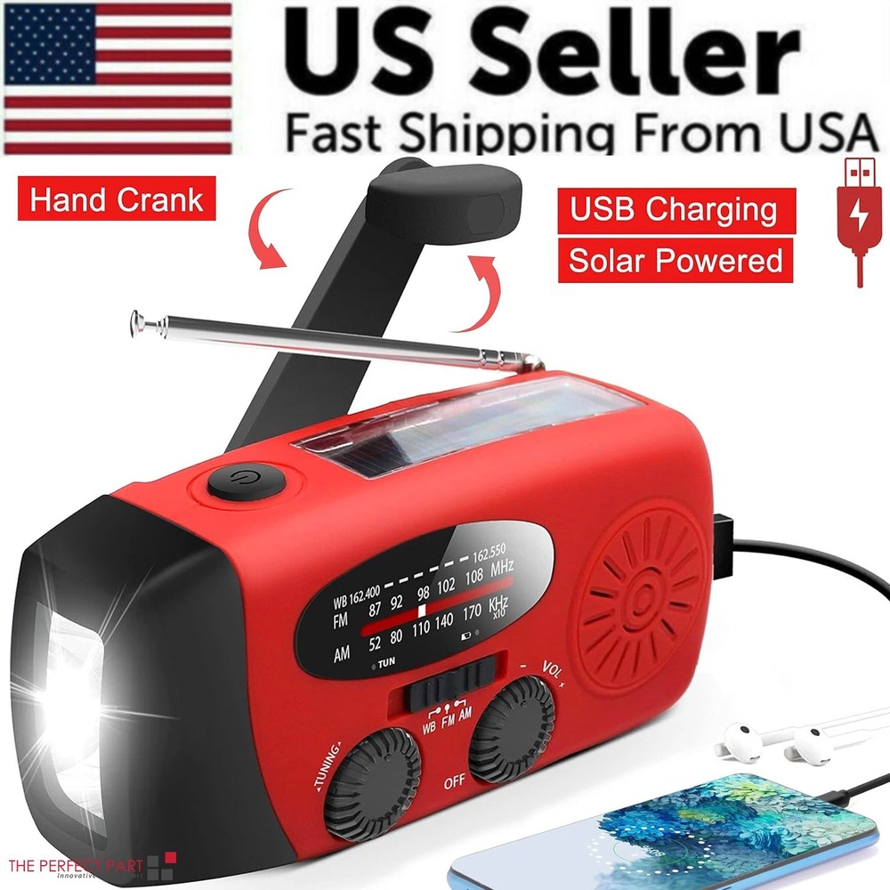 30000mAh Emergency Wind Up Dynamo Solar Hand Crank Radio FM/AM Power Bank Torch