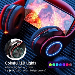 Bluetooth Headphones LED, Wireless Over Ear Headset for Kids, Built-in Mic Pink