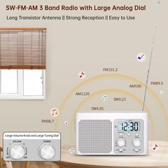 Portable AM/FM Radio with Digital Display Battery or Plug-in Ideal for Seniors