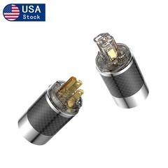 Pair 24k Gold Plated US Power Plug Carbon Fiber HiFi Audio Cable DIY Connector