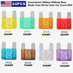 24PCS 20A 30A 40A 50A 60A 70A 80A 100A Maxi Blade Fuses Kit