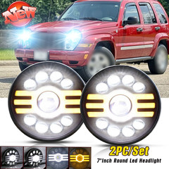 New Pair 7in Round Led Headlights High Low Beam Fit 2003-2007 Jeep Liberty