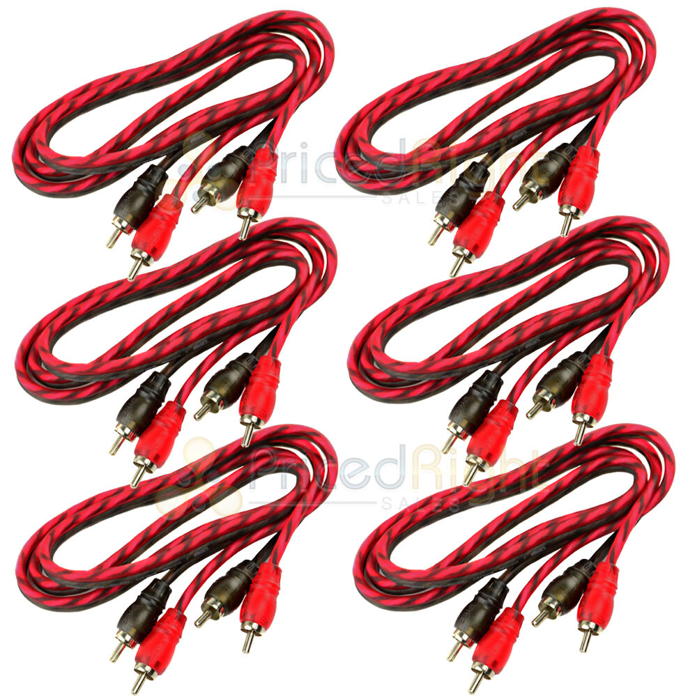 DS18 6 Pack 3 Ft 2 Channel Twisted Premium Audio Interconnect RCA Cable Pack