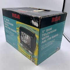 Vintage RCA 16-3006 5″ Black And White Portable TV With AM/FM Radio Box