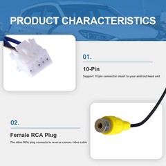 Plug and Play 10 Pin RCA Cable for Android Stereos with Backup Camera Support