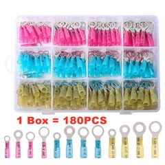 180Pcs Heat Shrink Wire Crimp Connectors AWG 22-10 Ring Terminals Waterproof Kit
