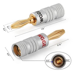 WGGE WG-009 Banana Plugs Audio Jack, 24k Gold Dual Screw Lock Speaker (12 Pairs)