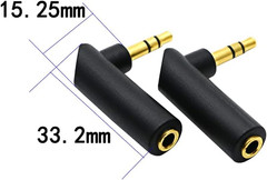 3.5mm Male to Female Audio Adapter 90° Right Angle Stereo Jack AUX 2 Pack