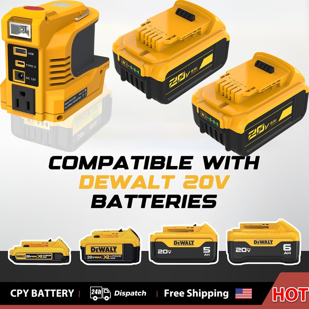 20V 5.0AH Lithium For DeWalt 20 Volt Max XR DCB205-2 Battery/220W Power Inverter