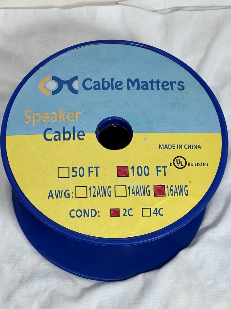New – Cable Matters 100ft 16AWG 2C 2Conductor Audio Speaker In Wall Cable